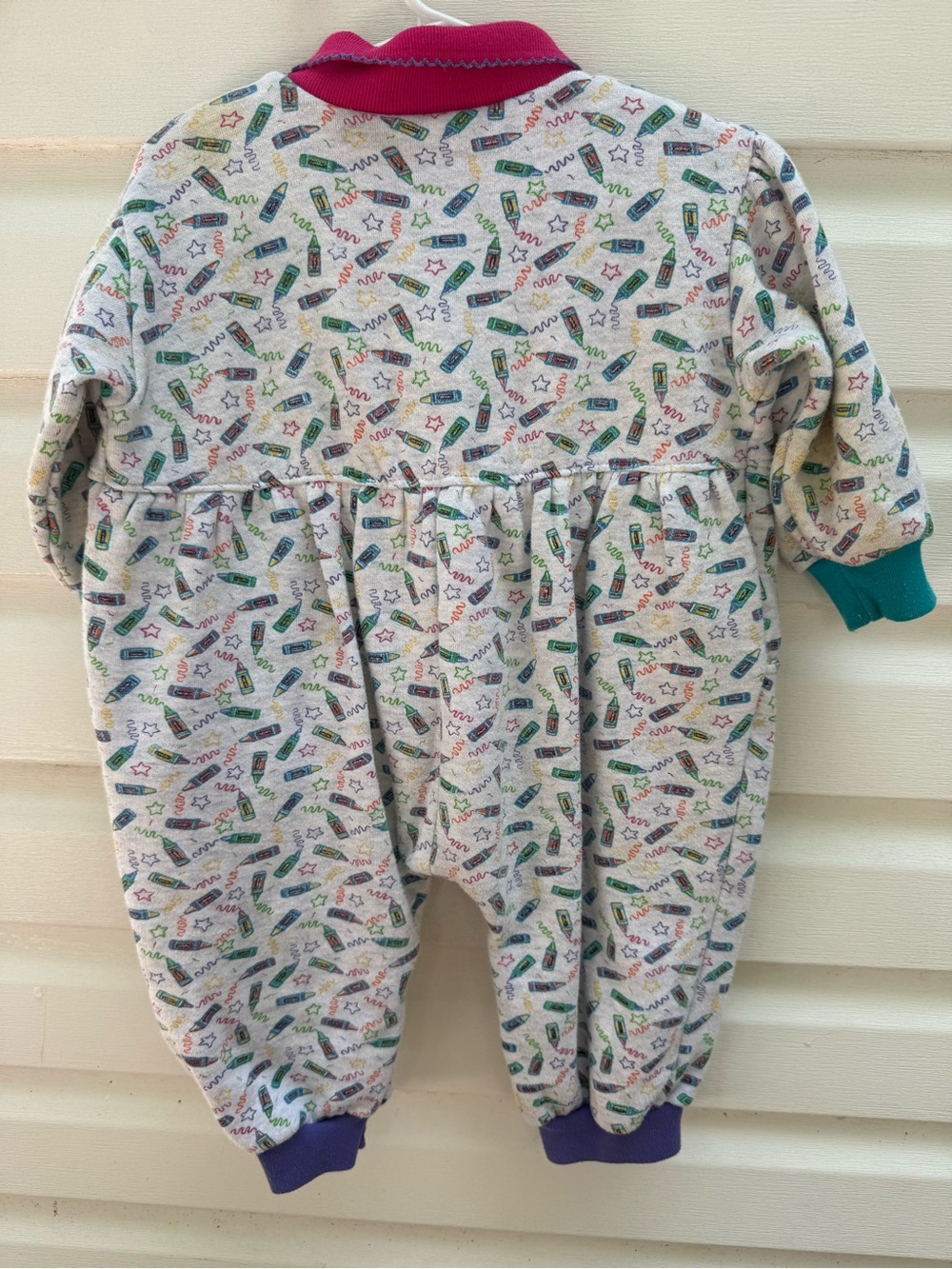 Vintage Crayola Printed Footie with Pink Collar and Teal Cuffs - Picture 6 of 6